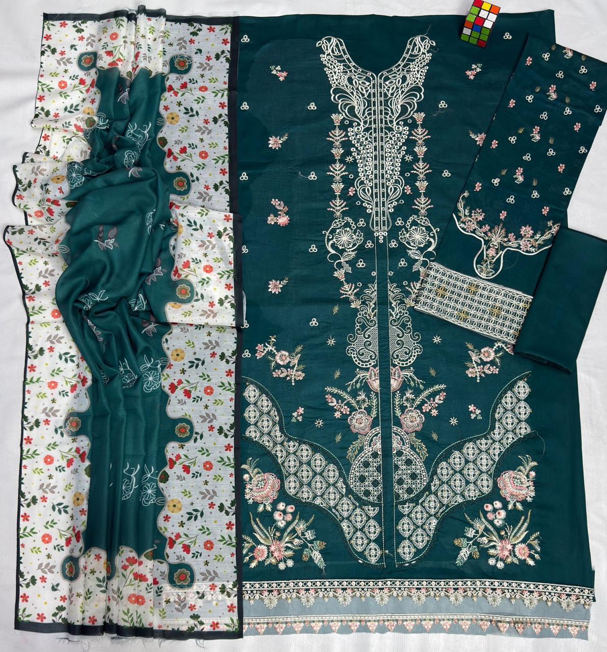 Qalamqar 1173 Summer Collection | Pure Airjet Lawn with Voil Print Dupatta & Heavy Embroidery