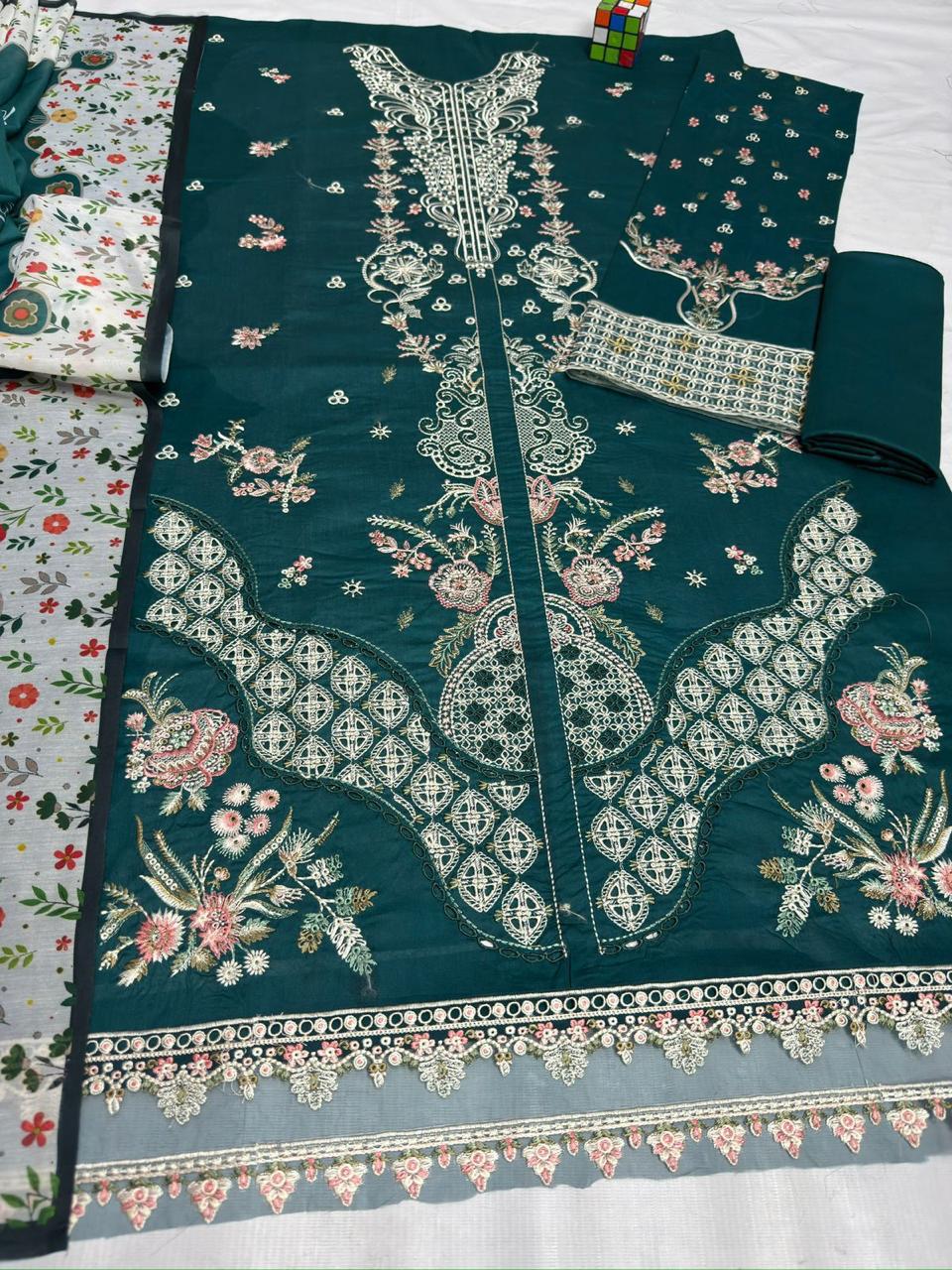 Qalamqar 1173 Summer Collection | Pure Airjet Lawn with Voil Print Dupatta & Heavy Embroidery