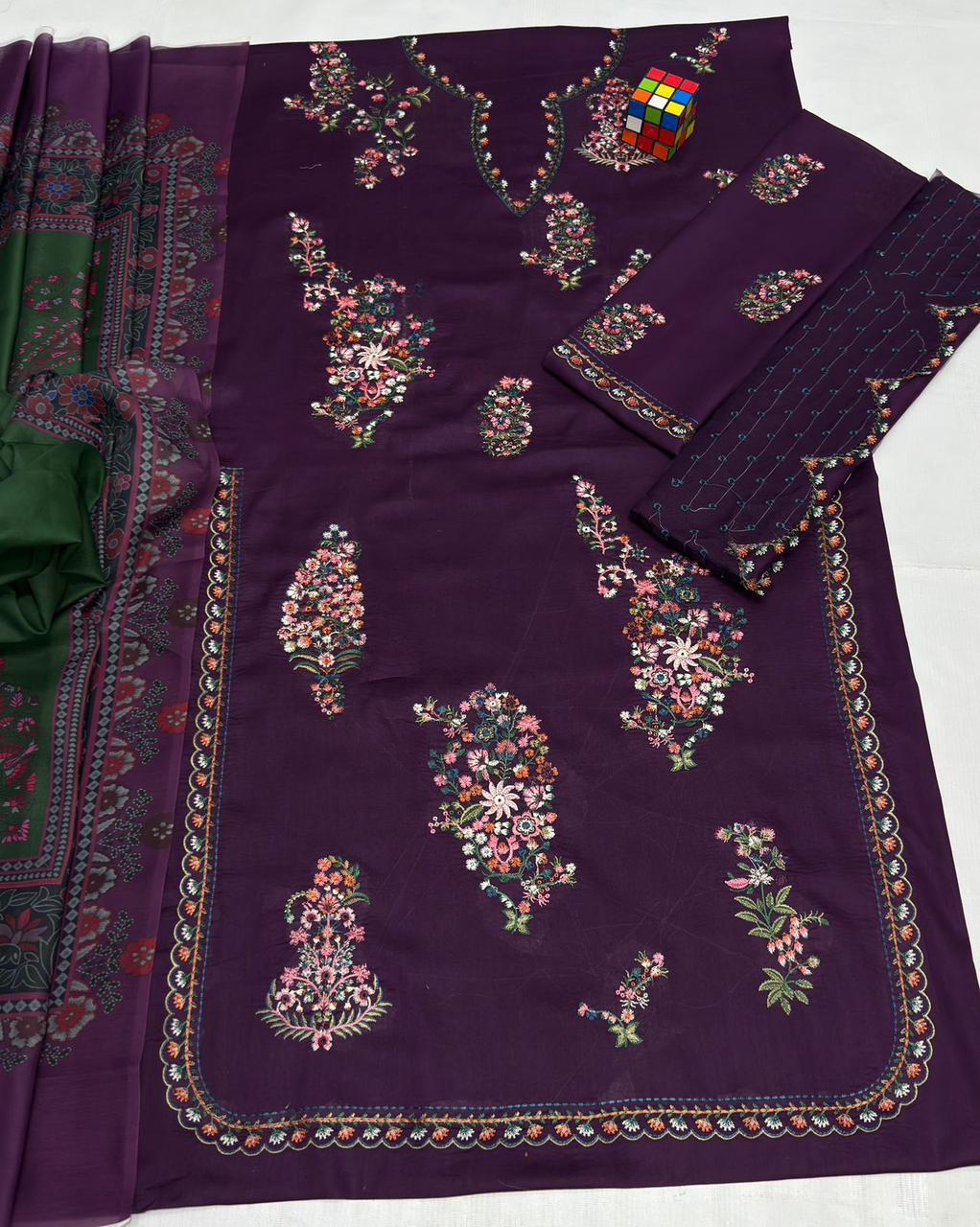 Hussain Rehar 1143 Summer Collection | Pure Airjet Lawn with Voil Printed Dupatta & Heavy Embroidery